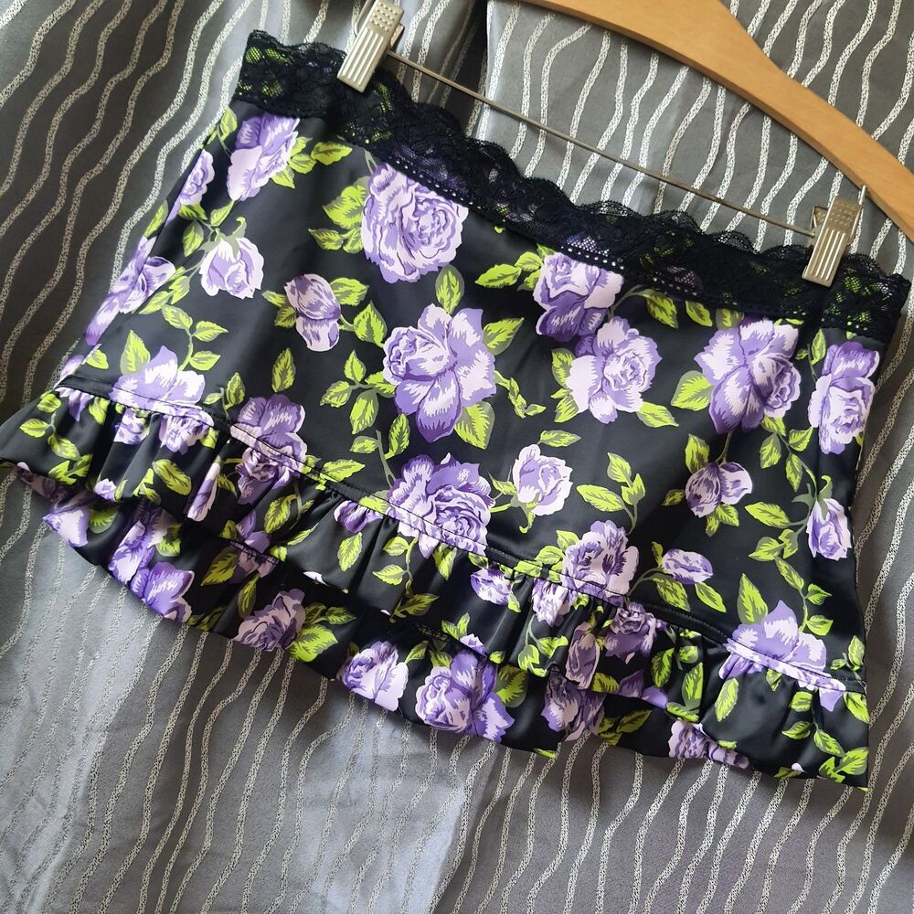 Betsey Johnson x Dolls Kill Floral Mini Skort Size Large Whimsigoth Satin Skirt